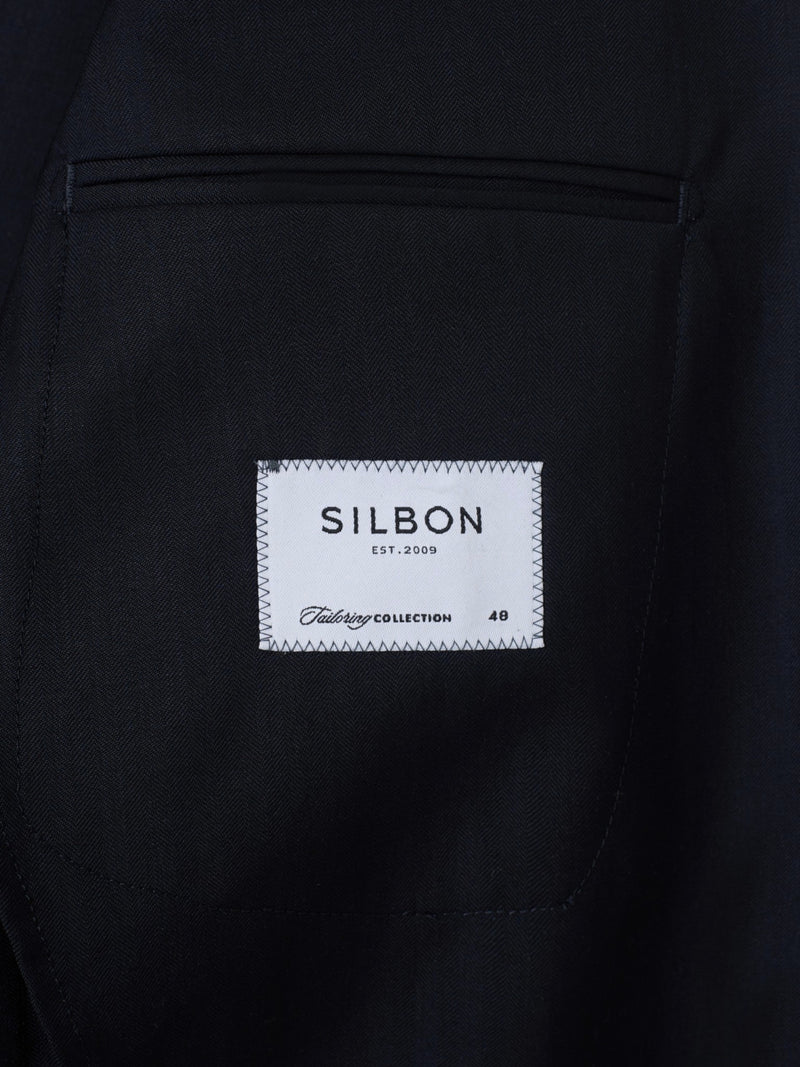 Navy blue herringbone suit jacket