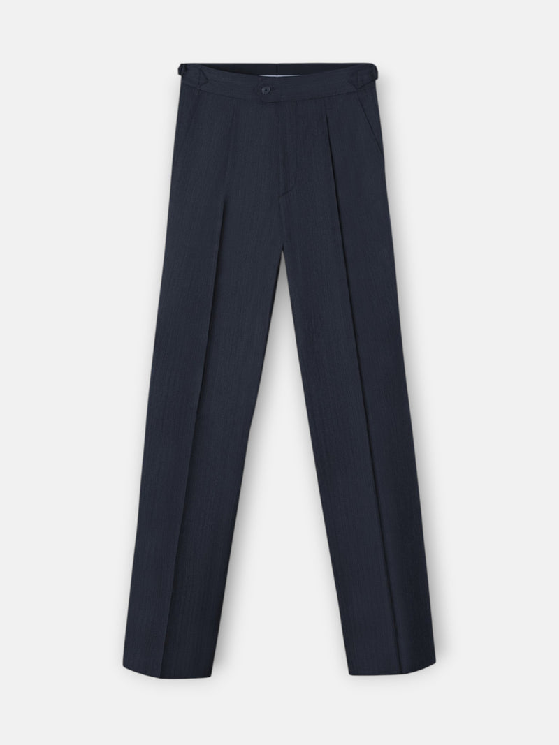 Pantalon traje herringbone azul marino