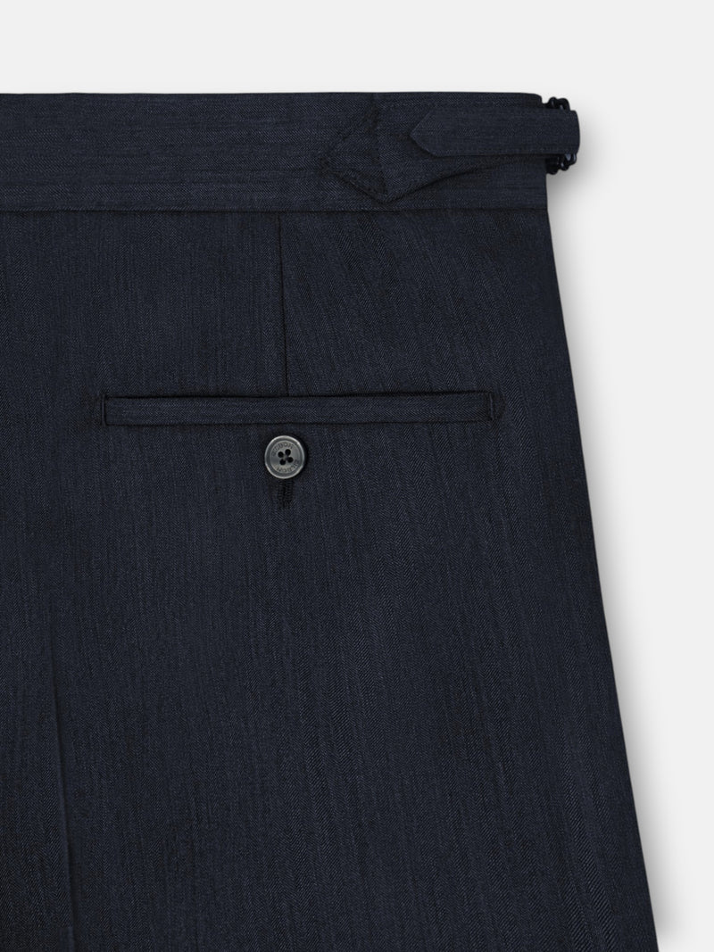 Pantalon traje herringbone azul marino