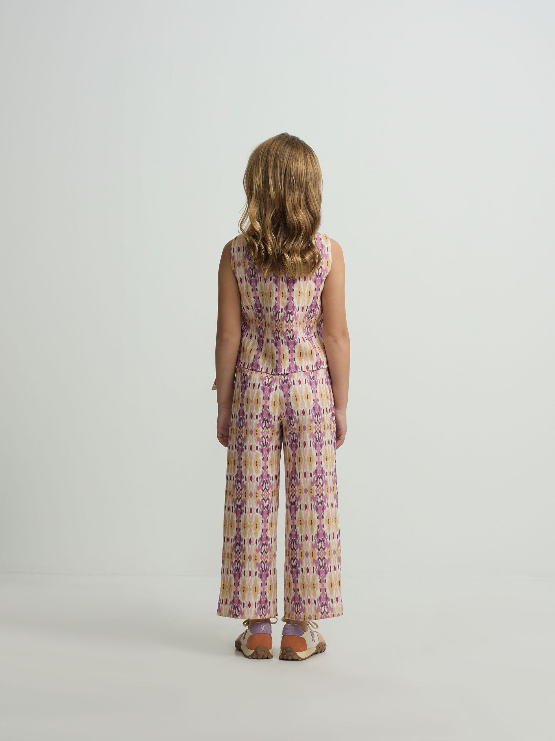 Girl's pink ikat printed linen pants