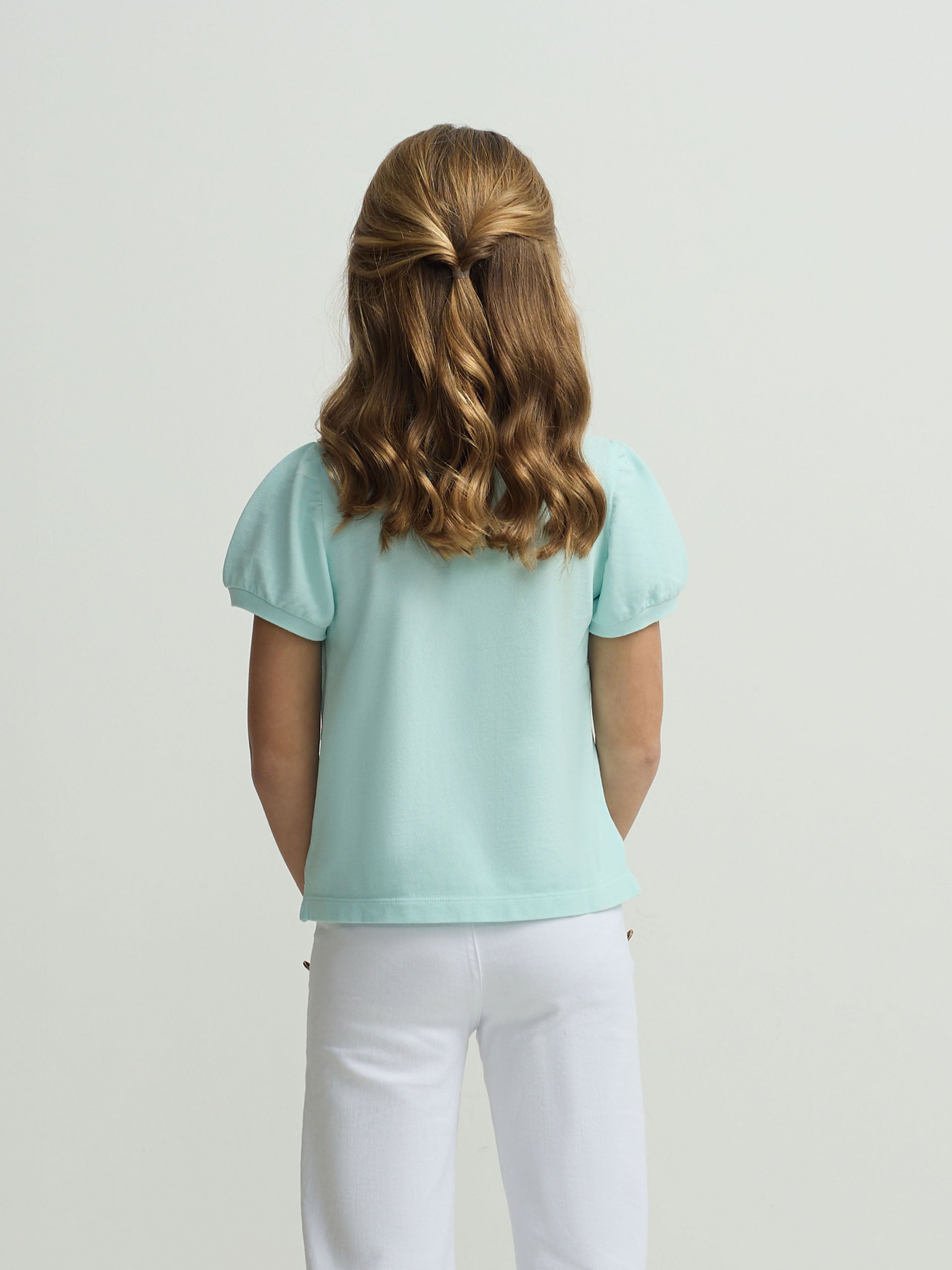Polo de menina com manga bufante verde claro