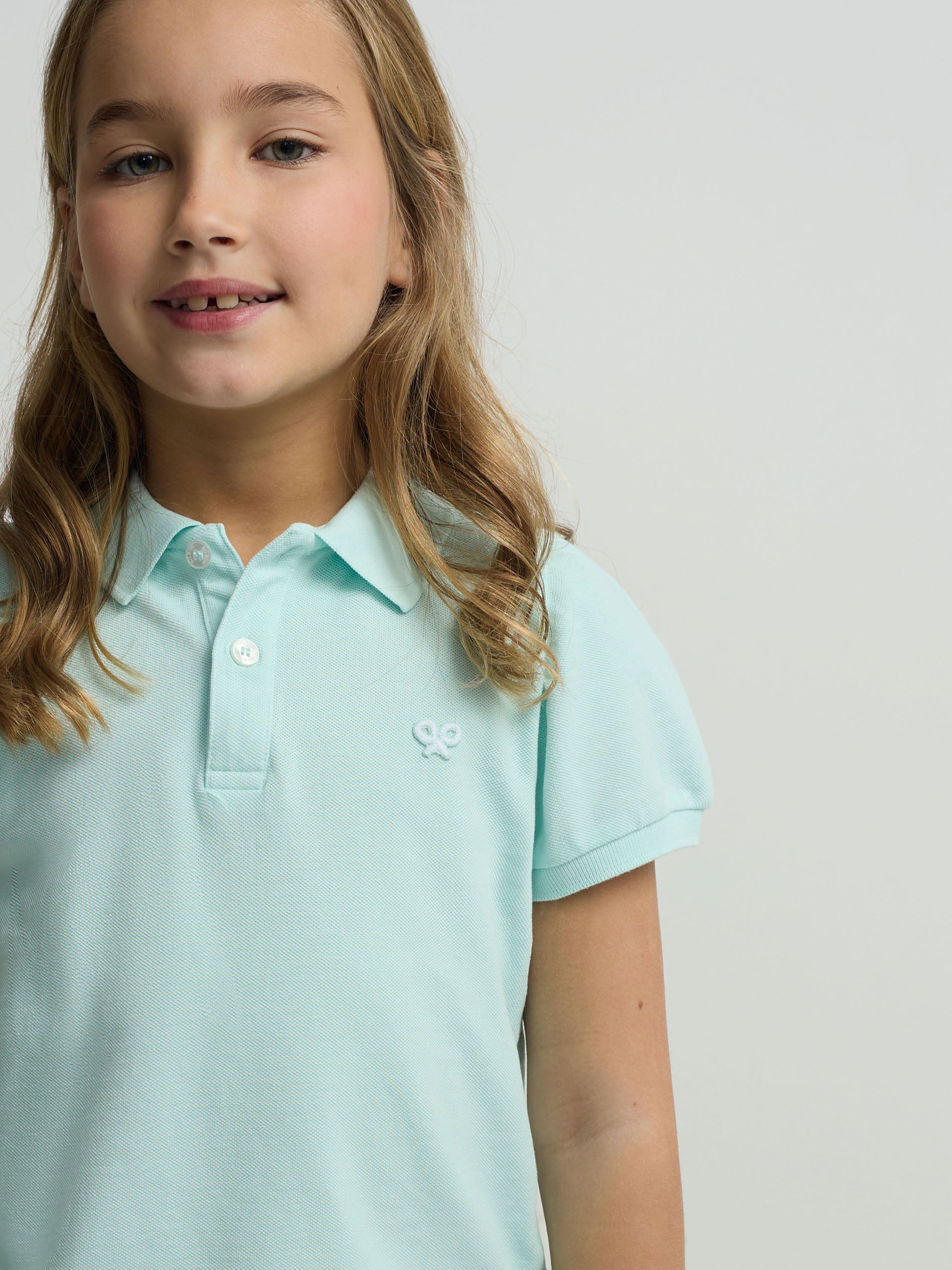 Polo de menina com manga bufante verde claro