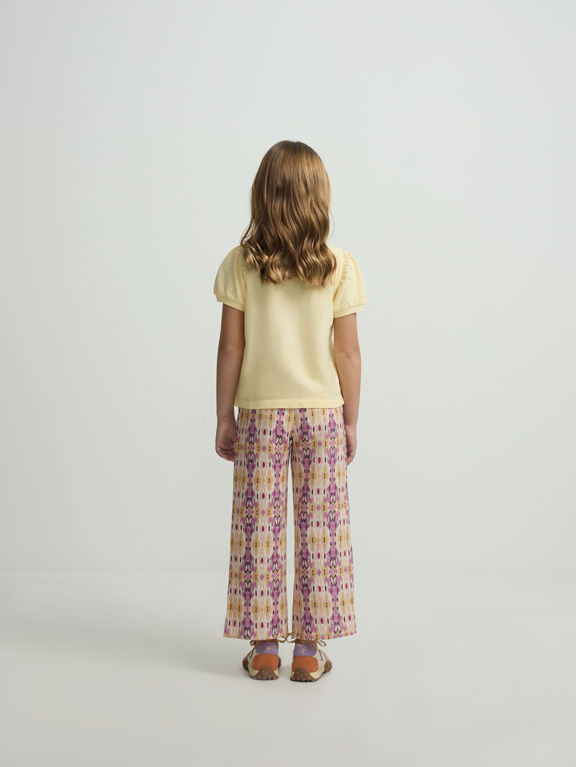 yellow puff-sleeved polo shirt for girls