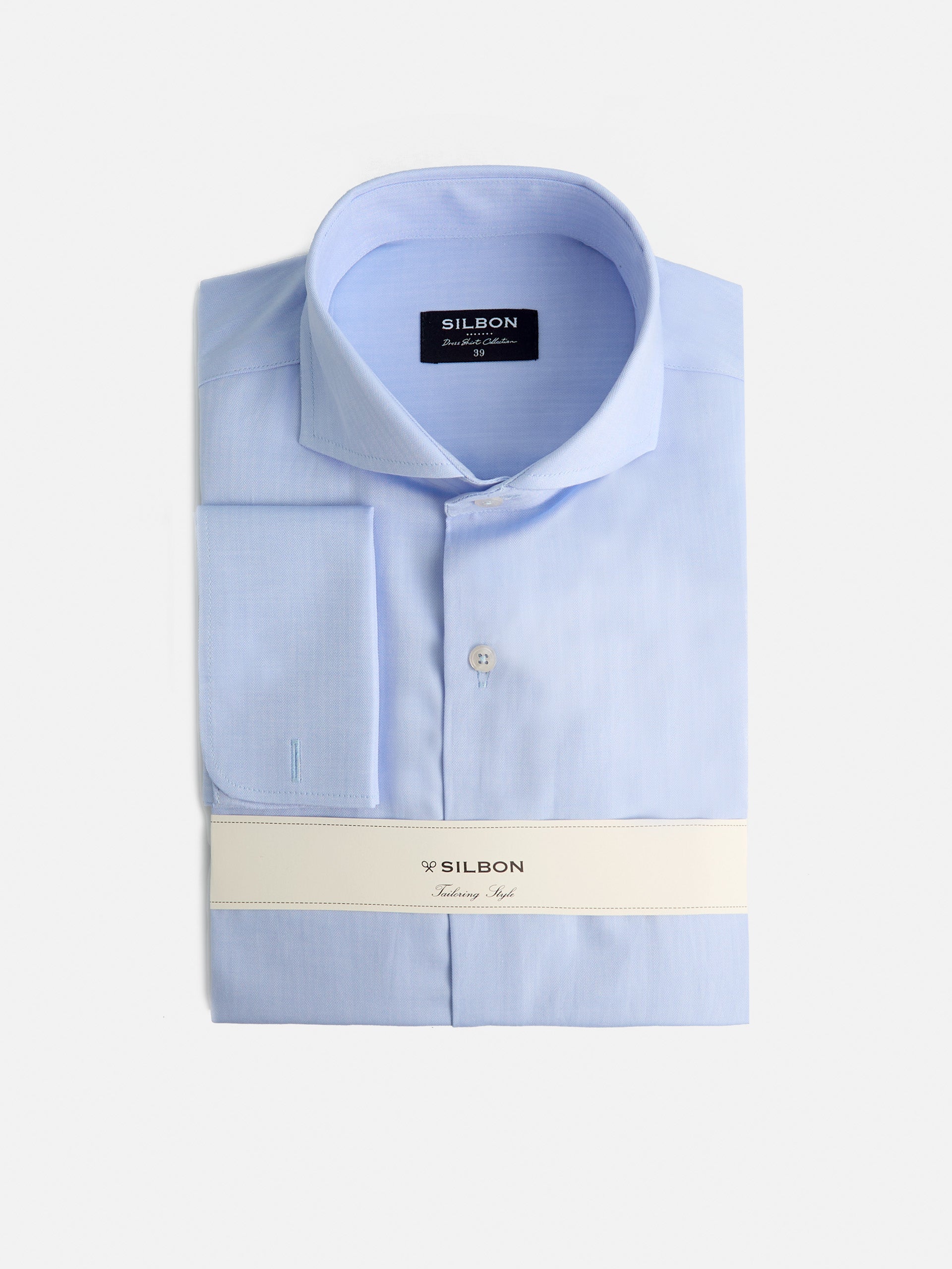 Camisa vestir espiga celeste puño doble