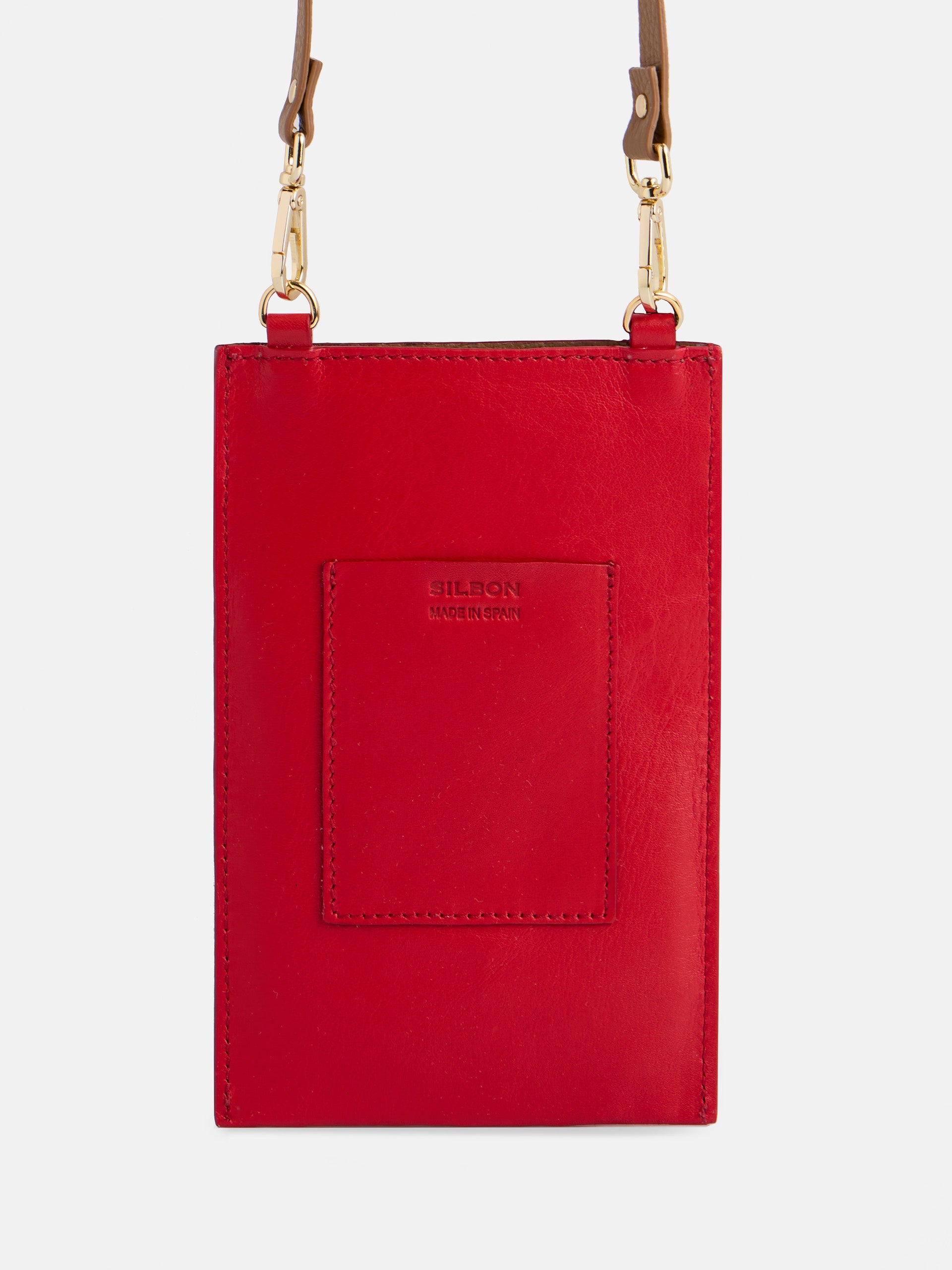 Portamovil piel bolsillo rojo y marron