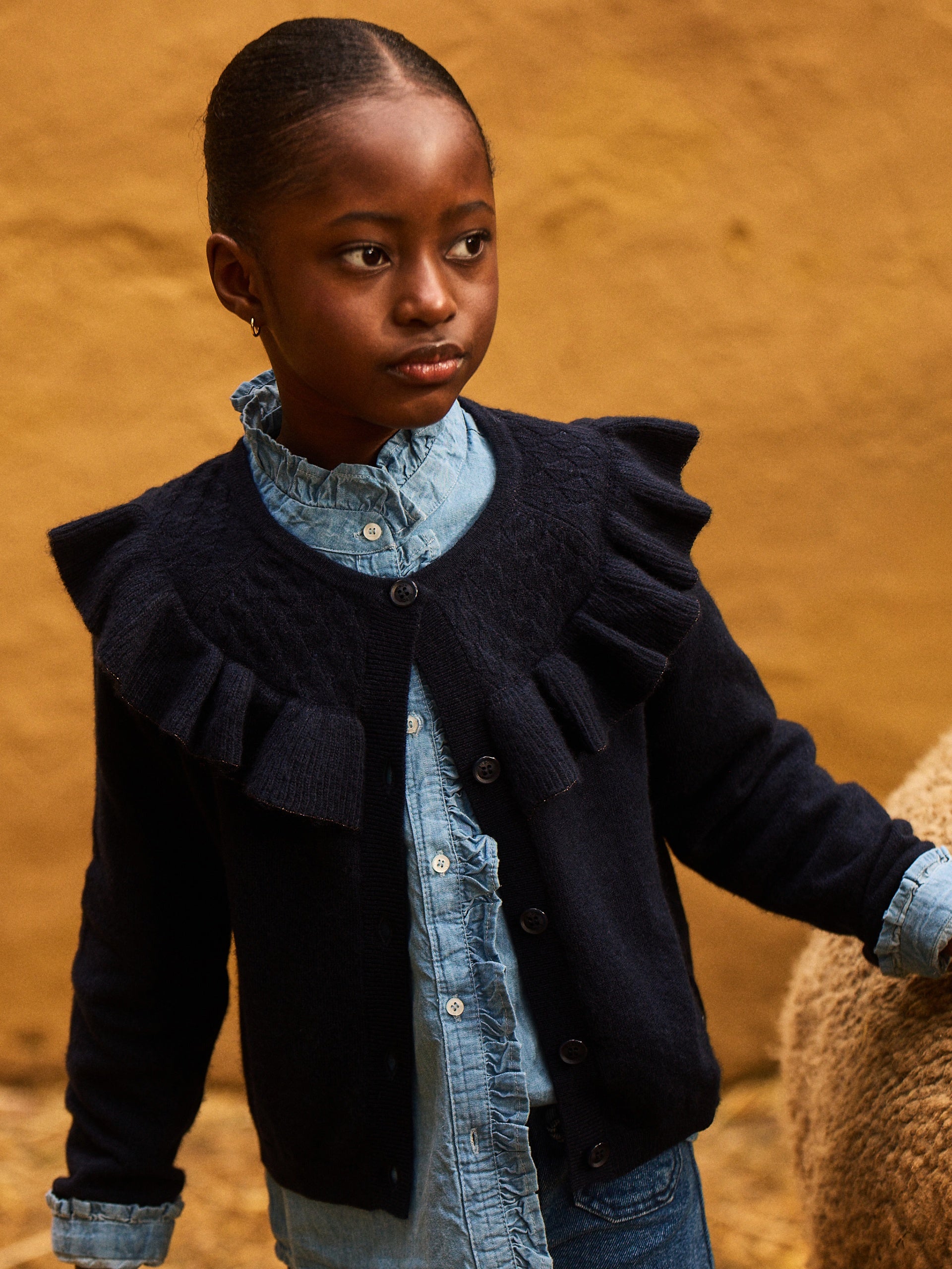 Cardigan girl punto volante marino