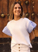 Women's t-shirt with white striped poplin ruffles