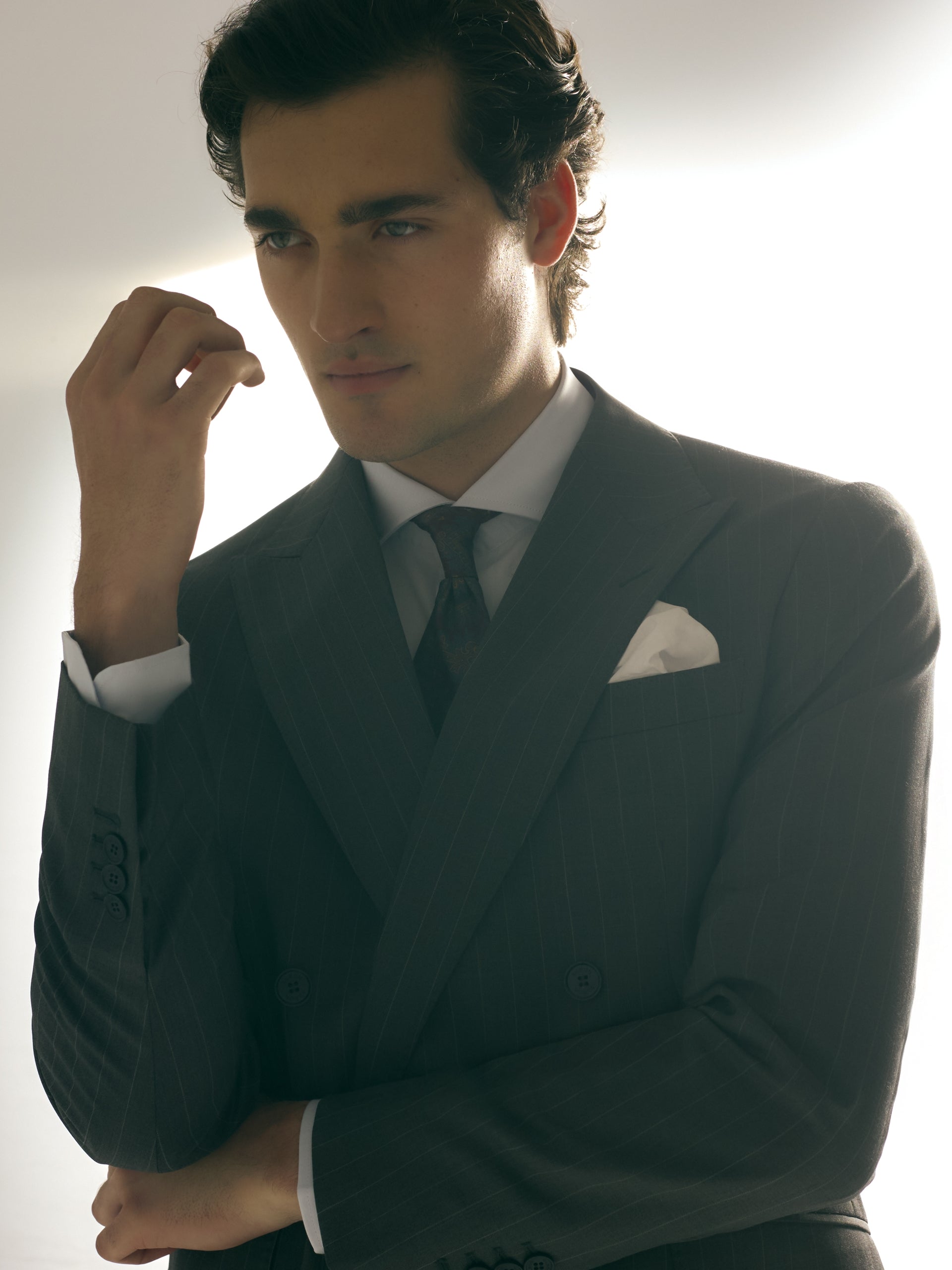 Veste croisée à rayures diplomate grise