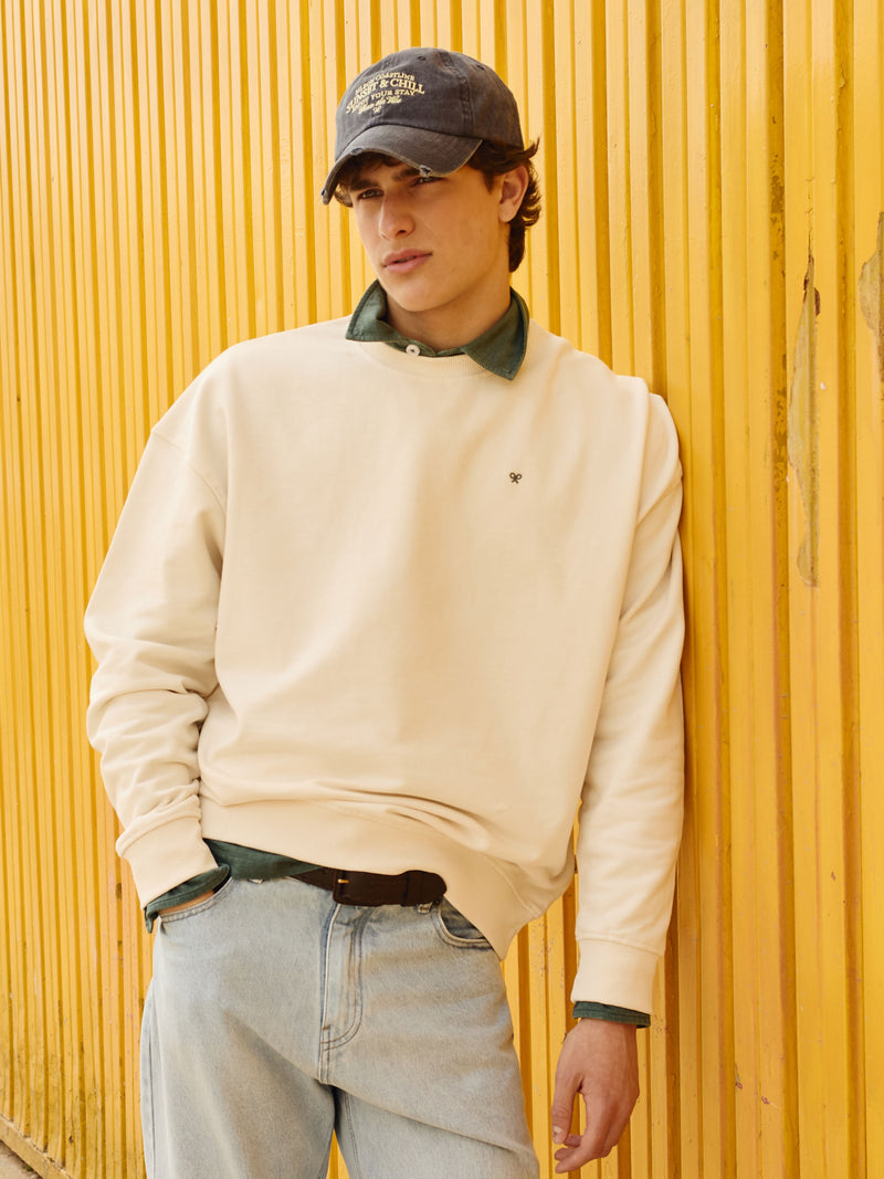 Sweat-shirt coupe décontractée plans crème