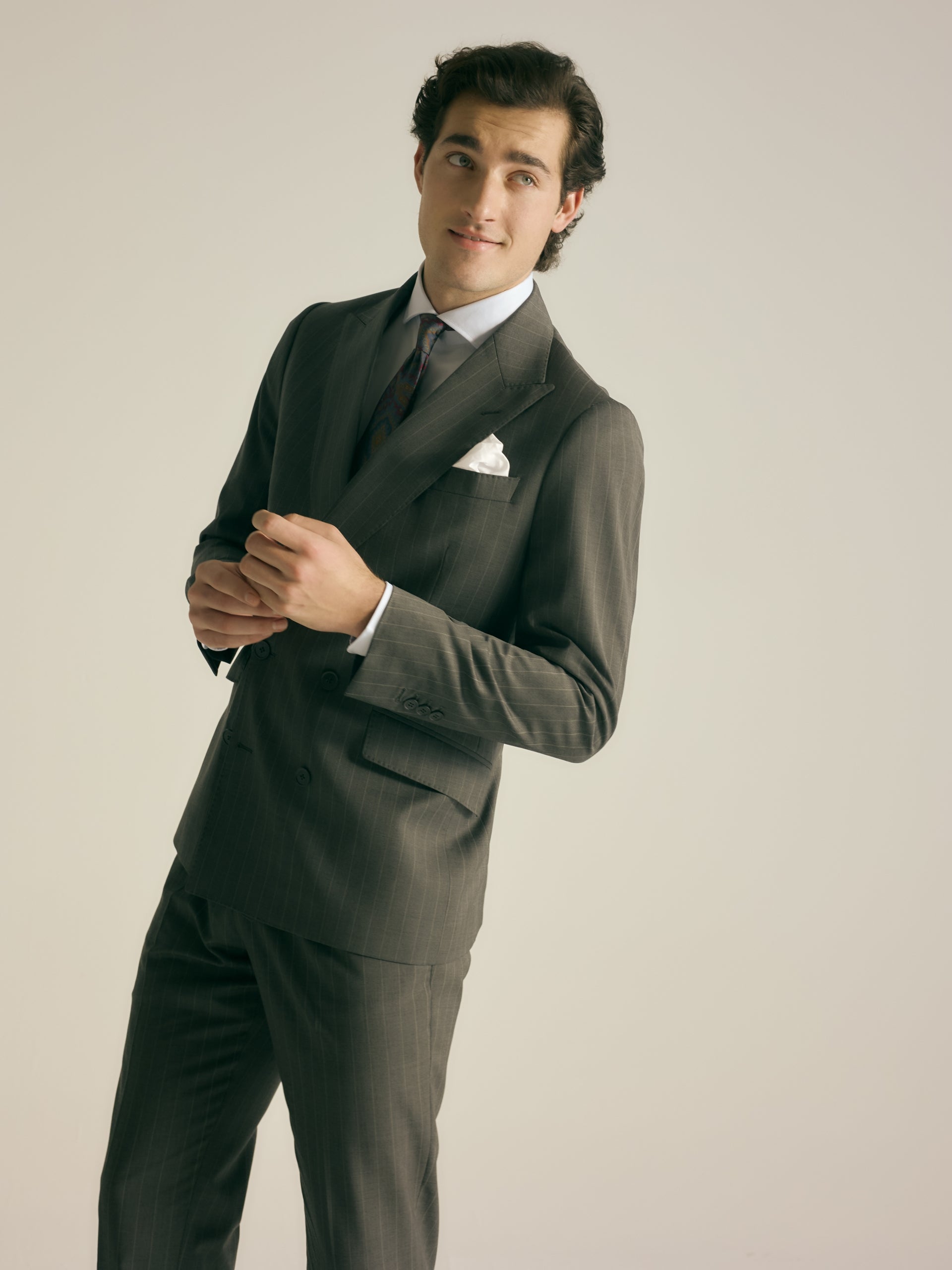 Veste croisée à rayures diplomate grise