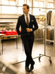 Navy blue structured suit pants