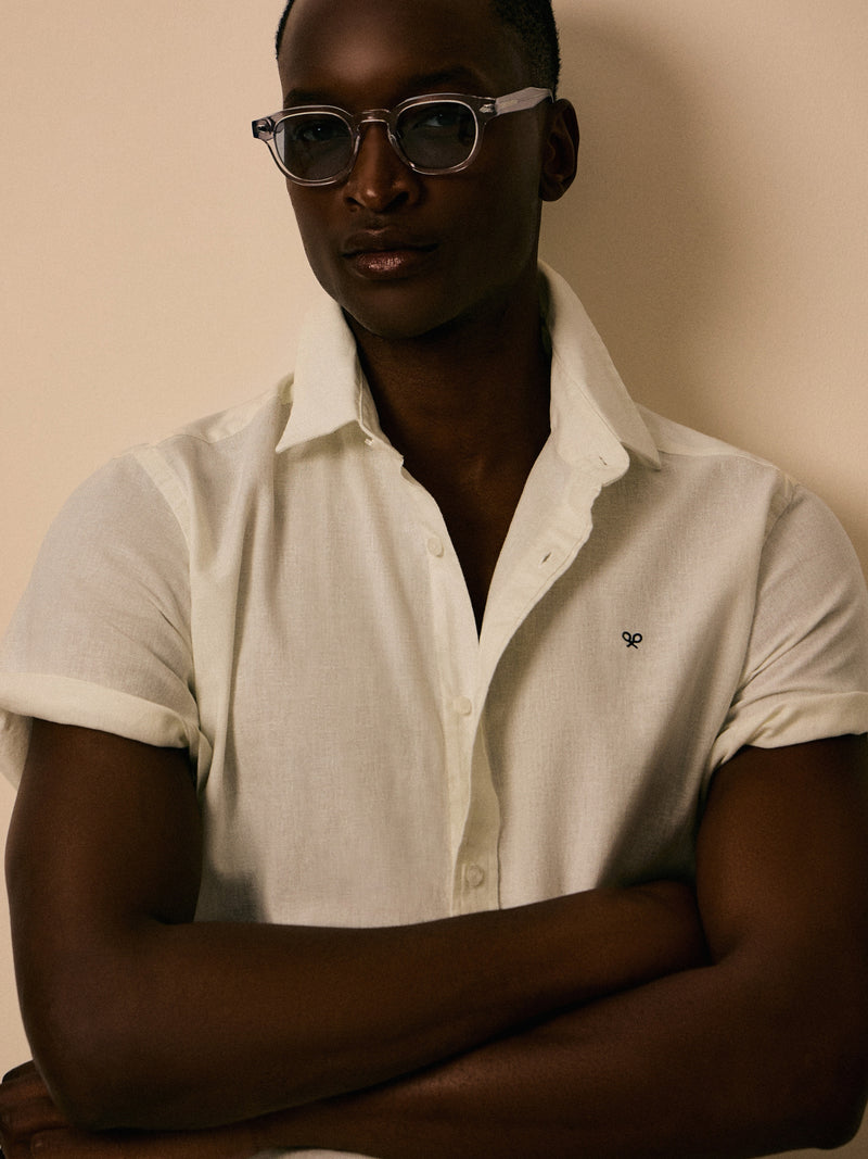Camisa manga corta lino blanca