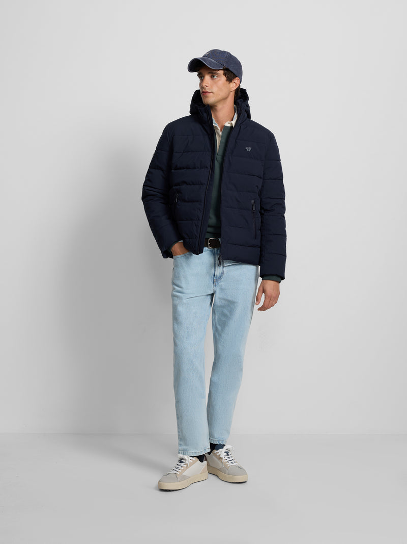 Navy blue technical hooded coat