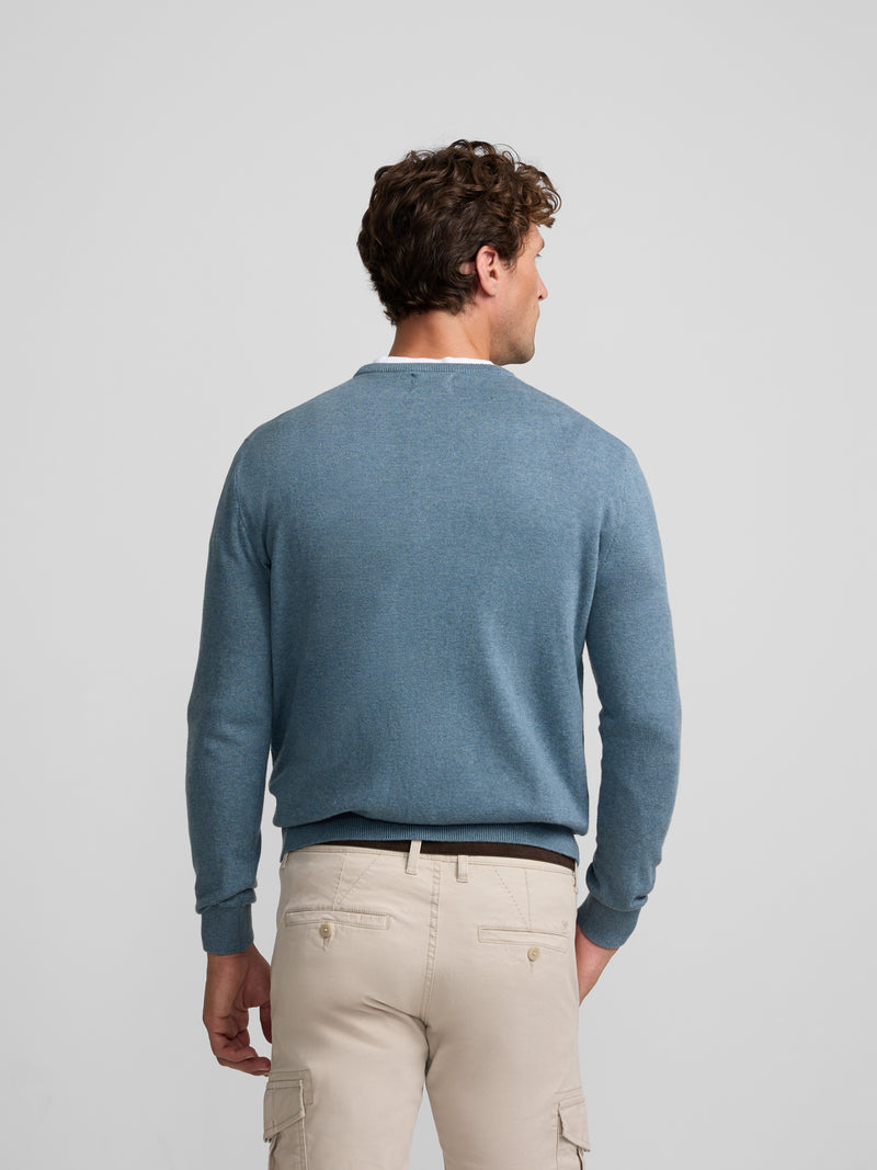 Pull col rond bleu gris