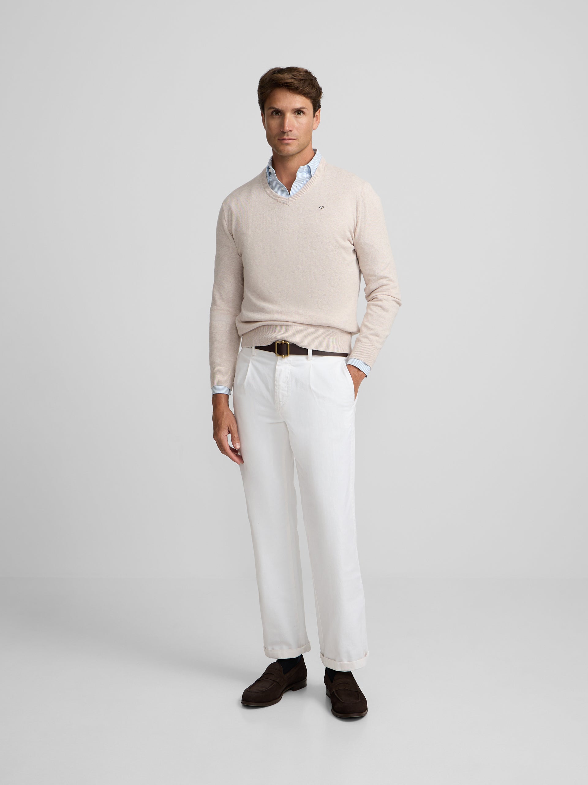Jersey cuello pico beige