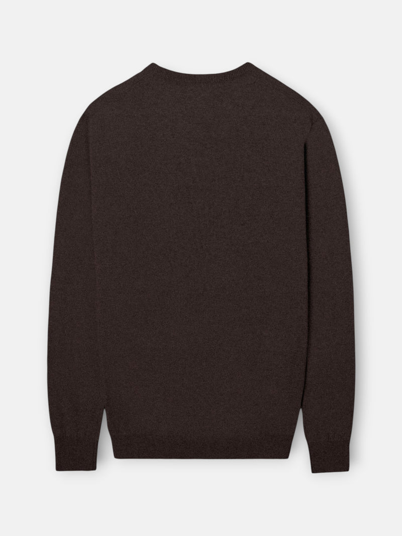 Pull col en V marron
