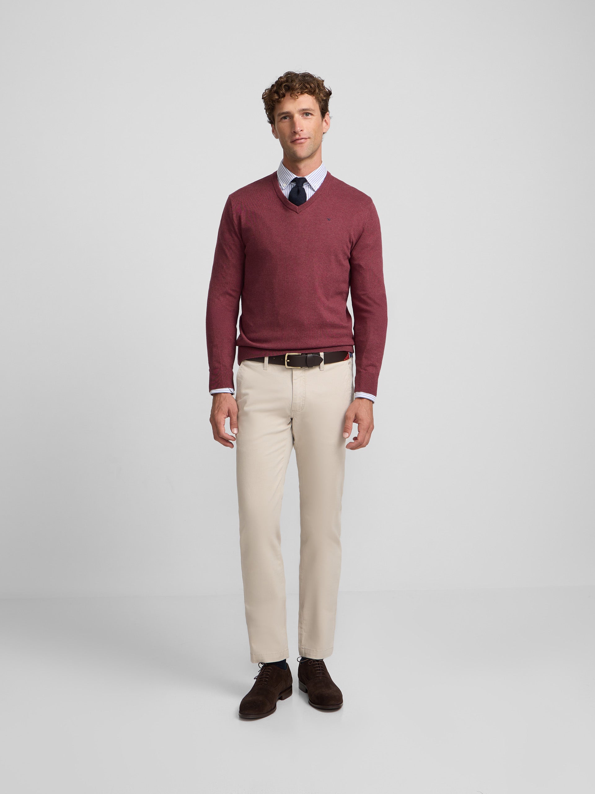 Jersey cuello pico burdeos
