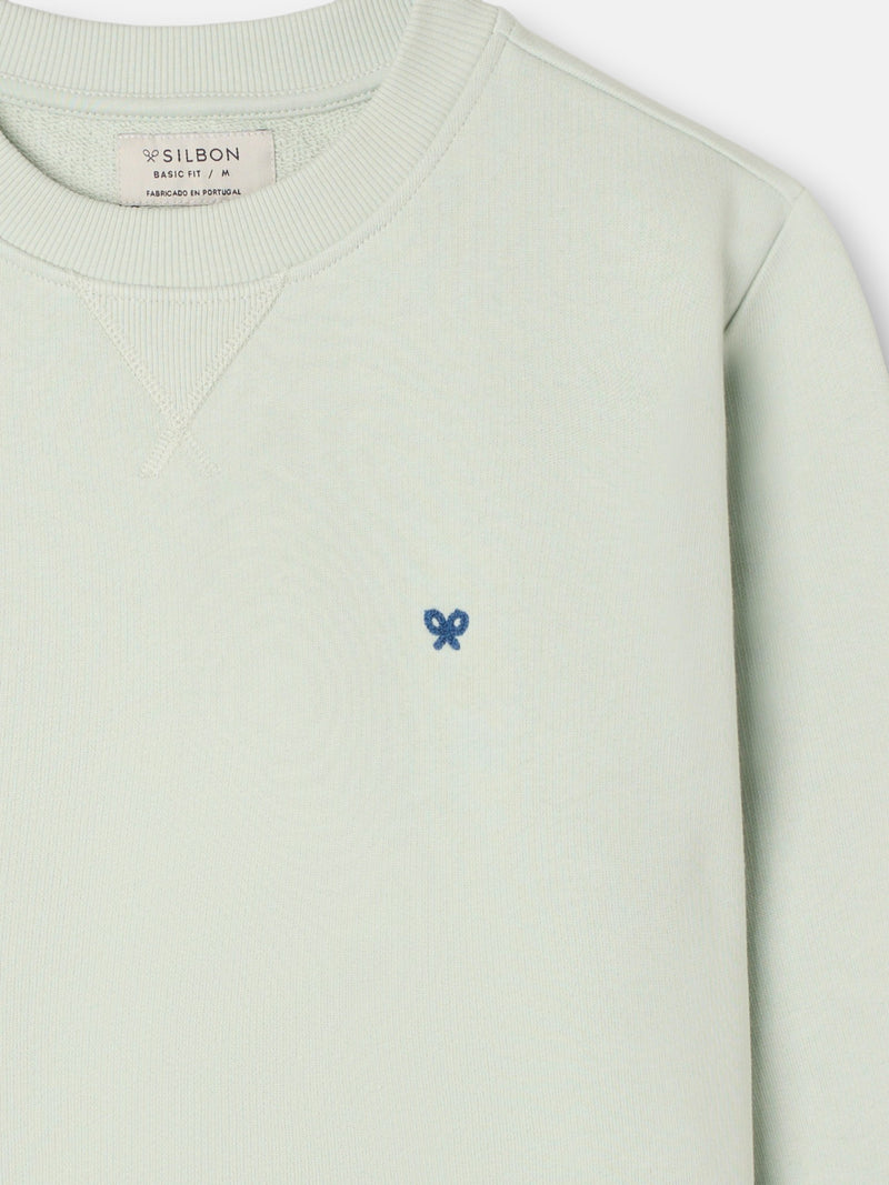 Sudadera lisa minilogo rizo verde claro