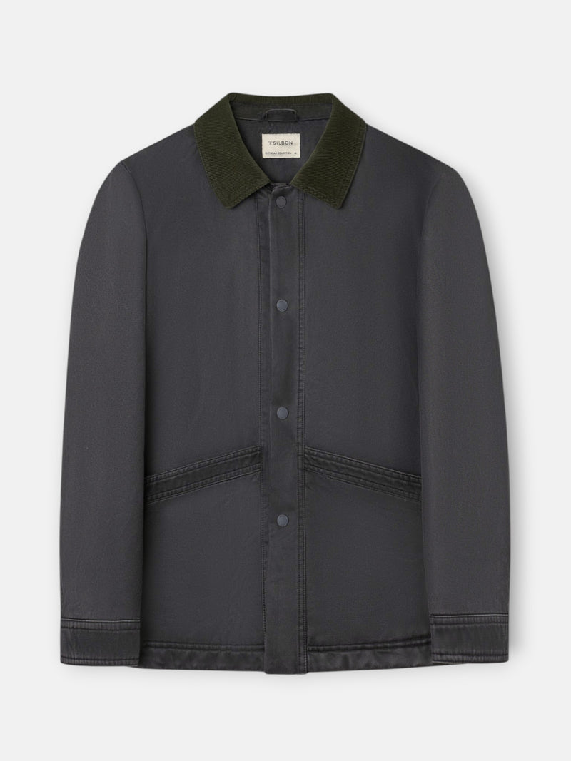 Chaqueta cuello pana gris verde