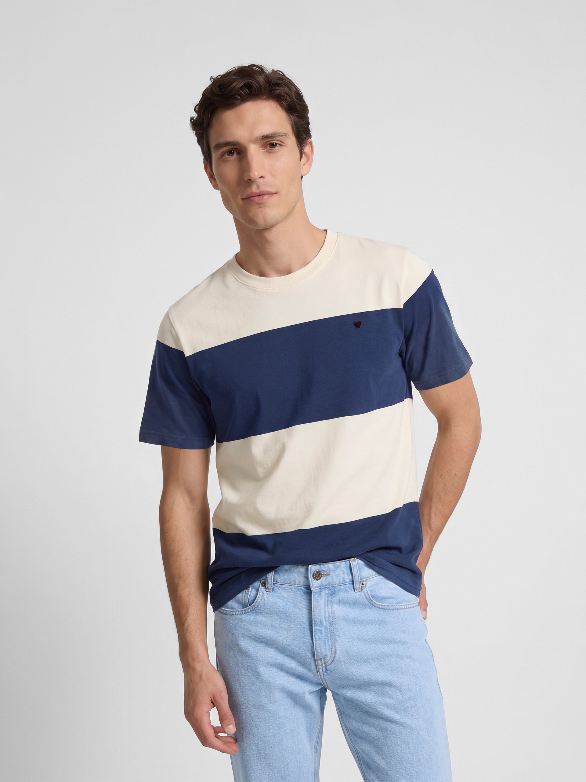 Camiseta raya ancha azul marino