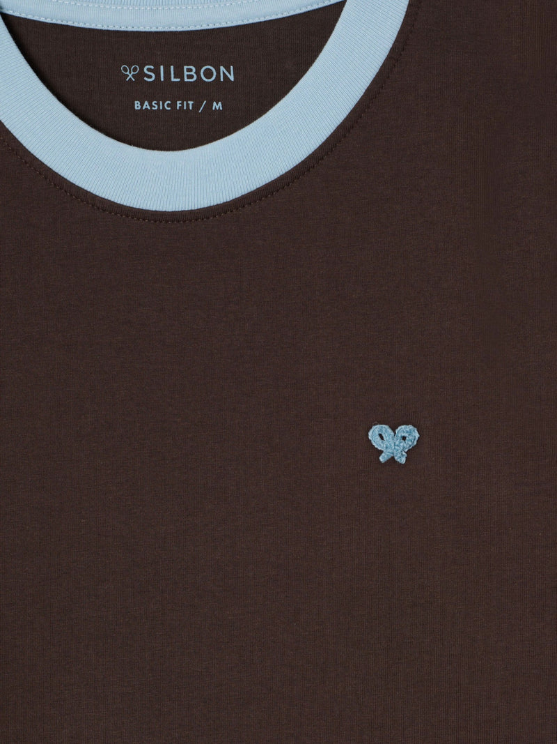 Camiseta ribs contraste rizo marron