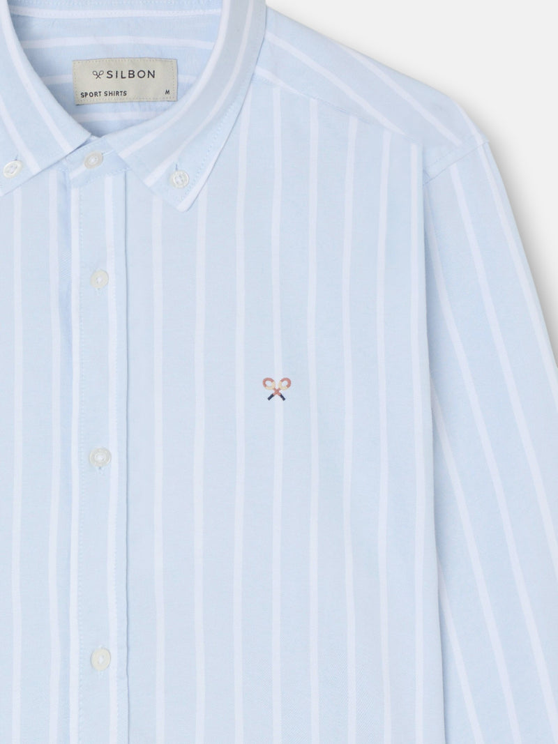 Camisa sport oxford raya ancha celeste