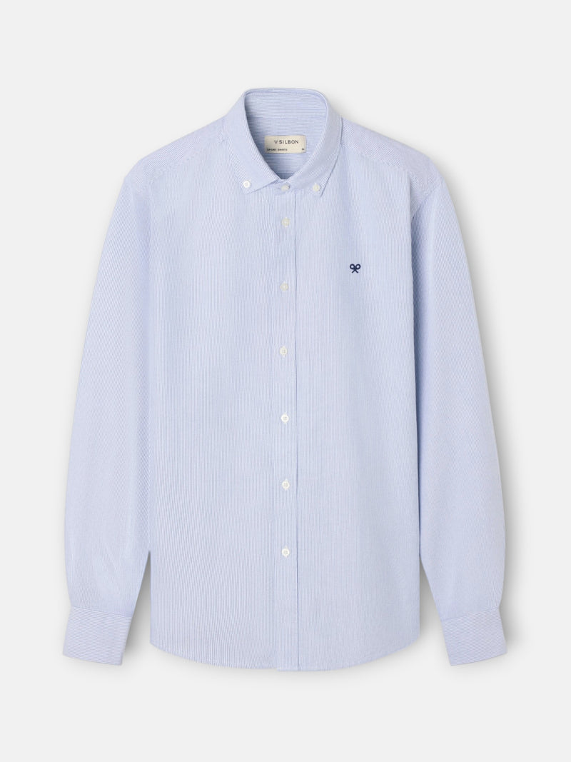 Navy Oxford Sport Shirt with Fine Stripes
