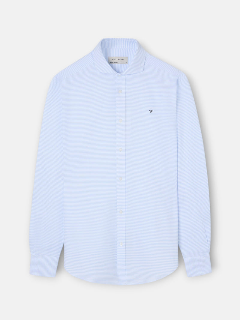 Camisa sport oxford rayas horizontales celeste
