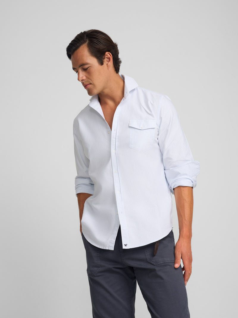 Chemise sport cruise à poche rayée bleue
