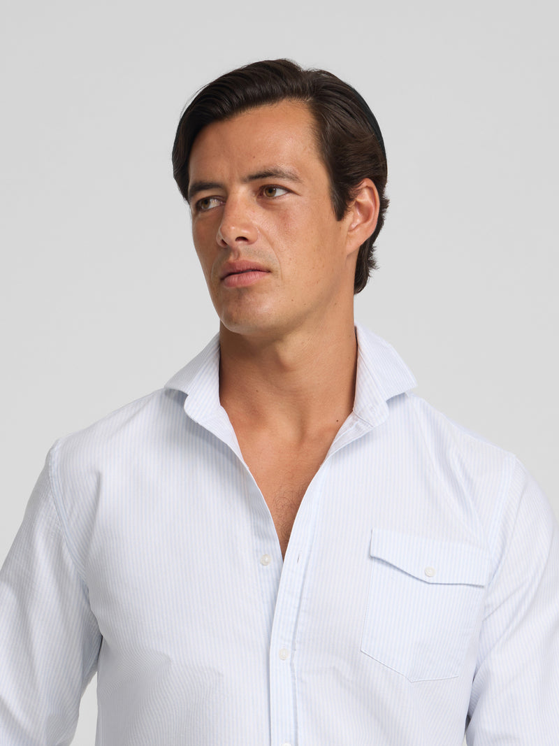 Chemise sport cruise à poche rayée bleue