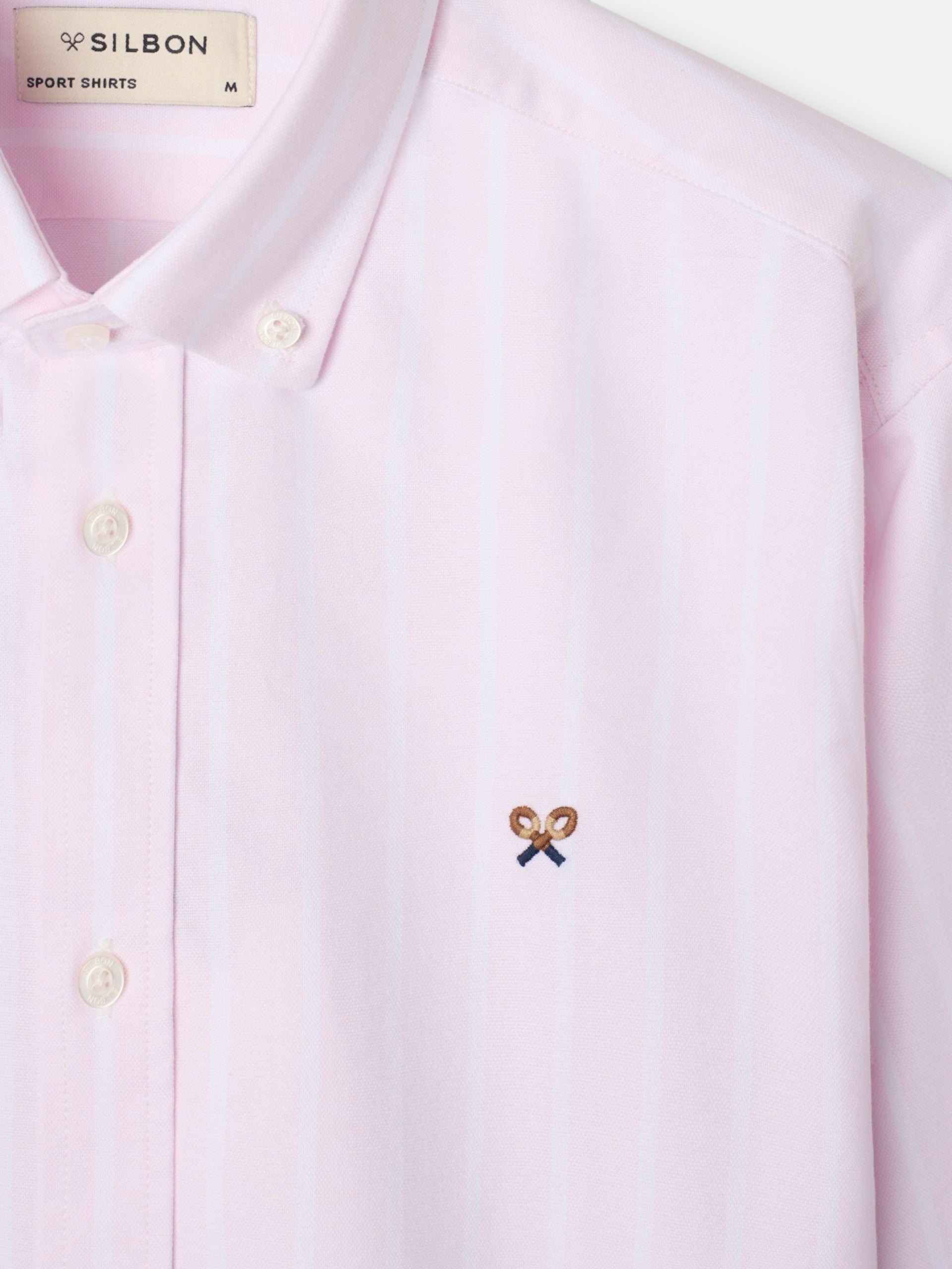 Wide stripe pink oxford sport shirt