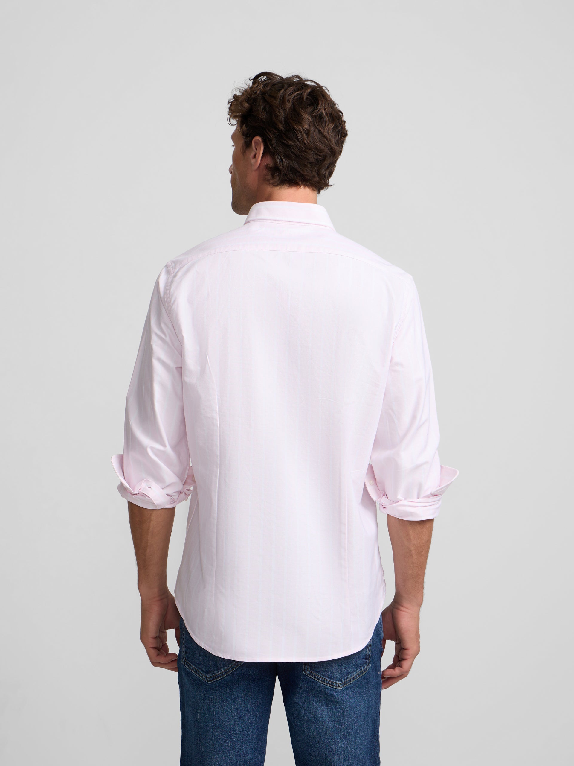 Wide stripe pink oxford sport shirt