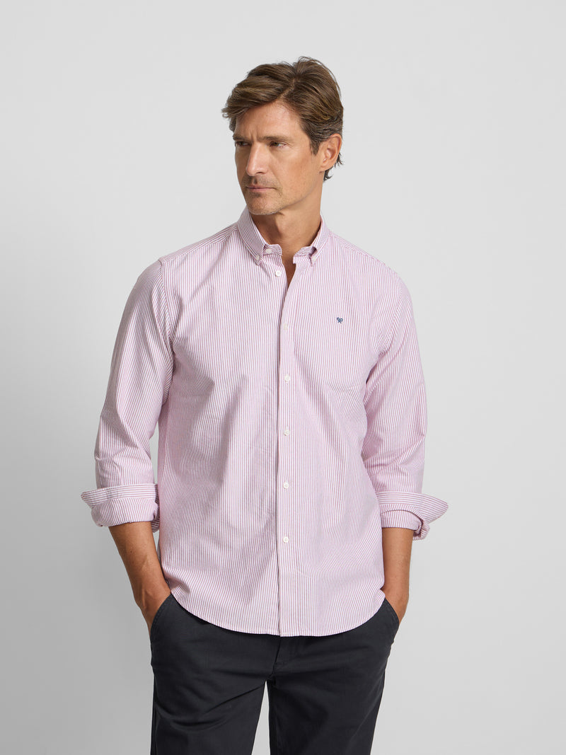 Camisa sport oxford rayas burdeos