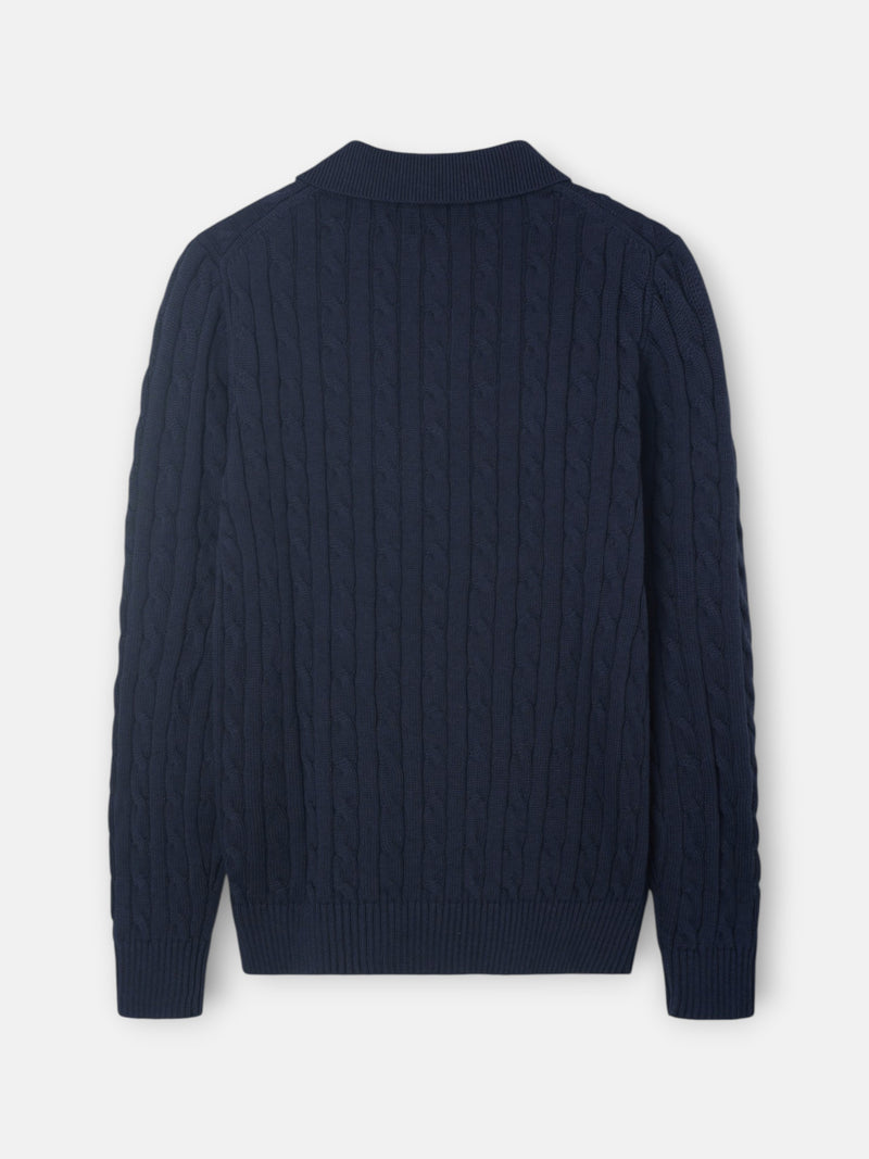 Pull col polo torsadé bleu marine
