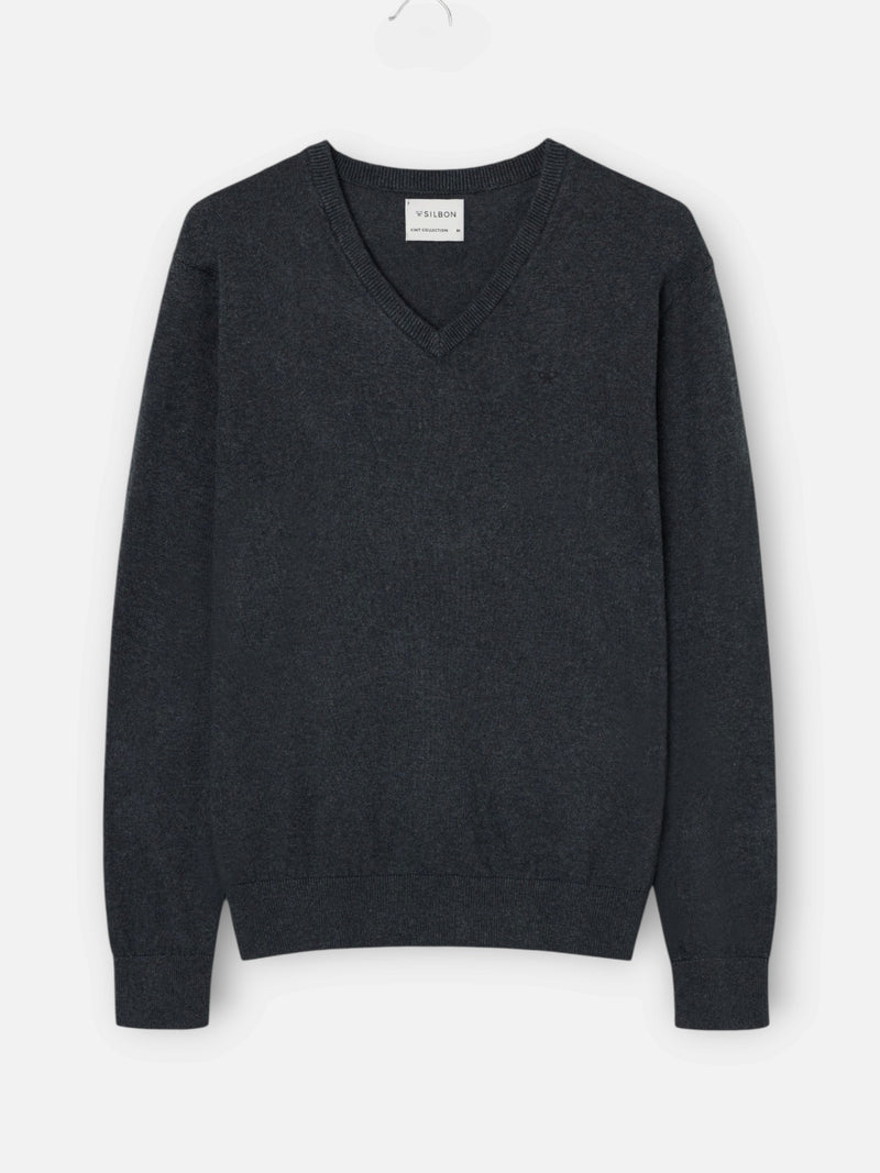 Jersey cuello pico retro gris oscuro