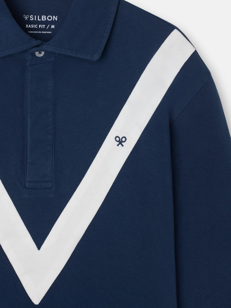 Navy blue long sleeve chevron polo