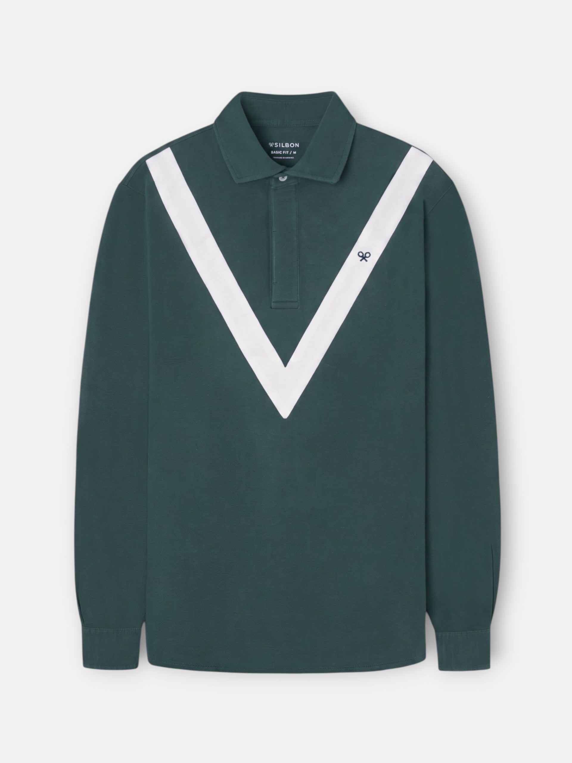 Dark green chevron long sleeve polo