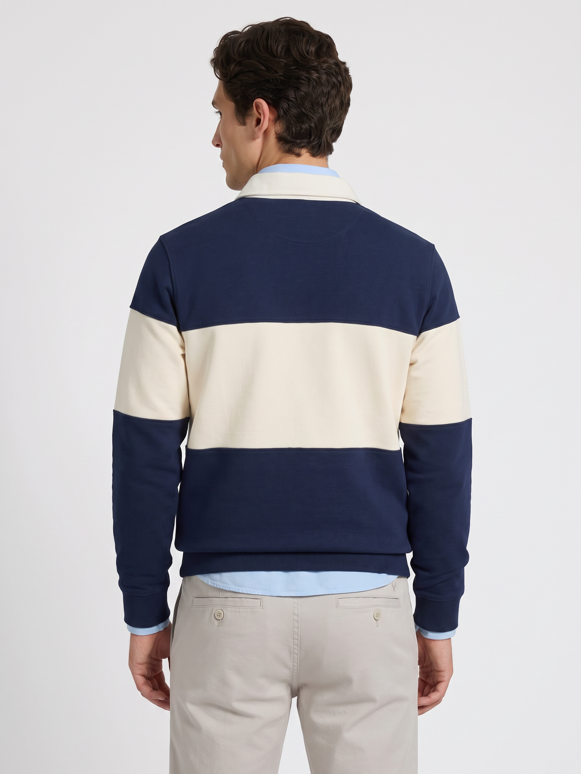 Sudadera relaxed fit cuello polo bloque azul marino