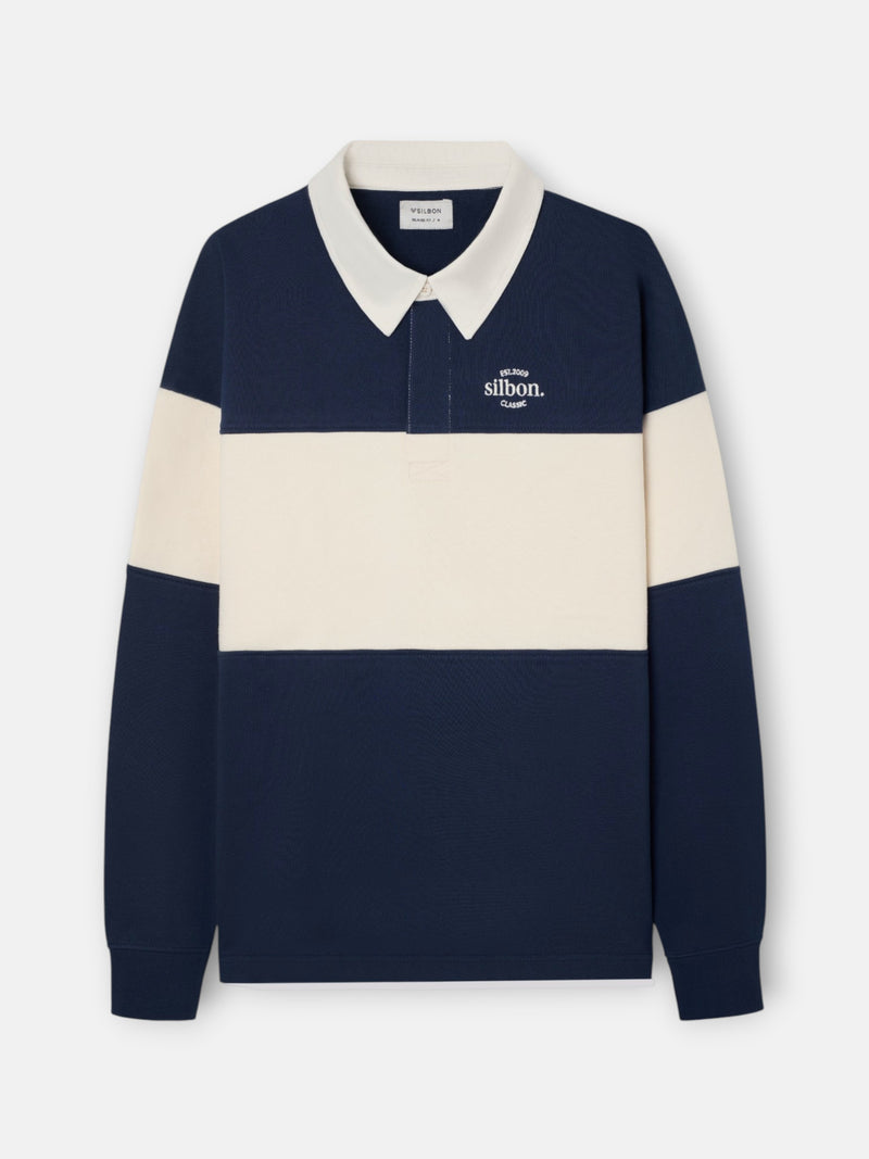 Relaxed fit sweatshirt with polo collar, navy blue block