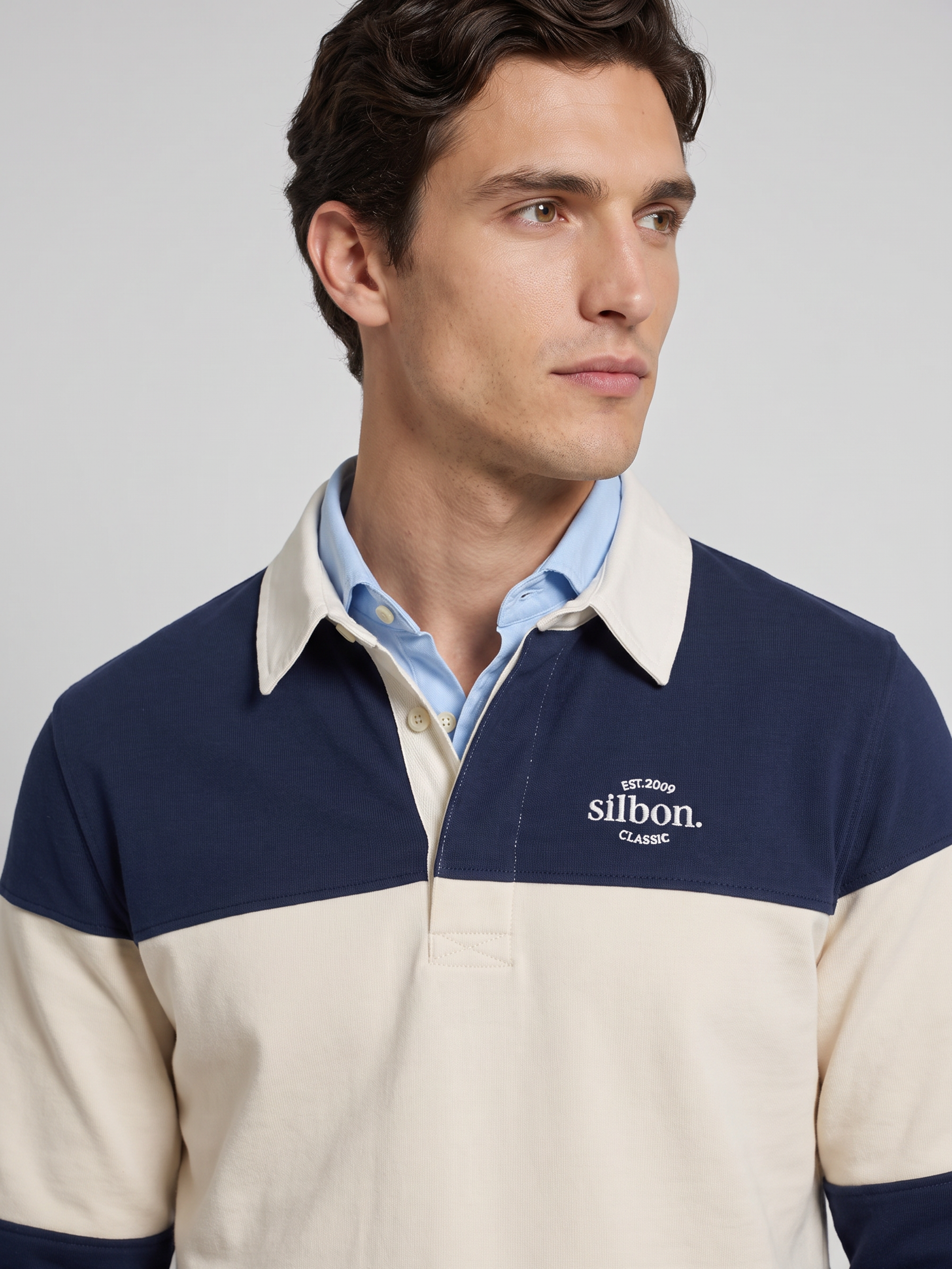 Sudadera relaxed fit cuello polo bloque azul marino