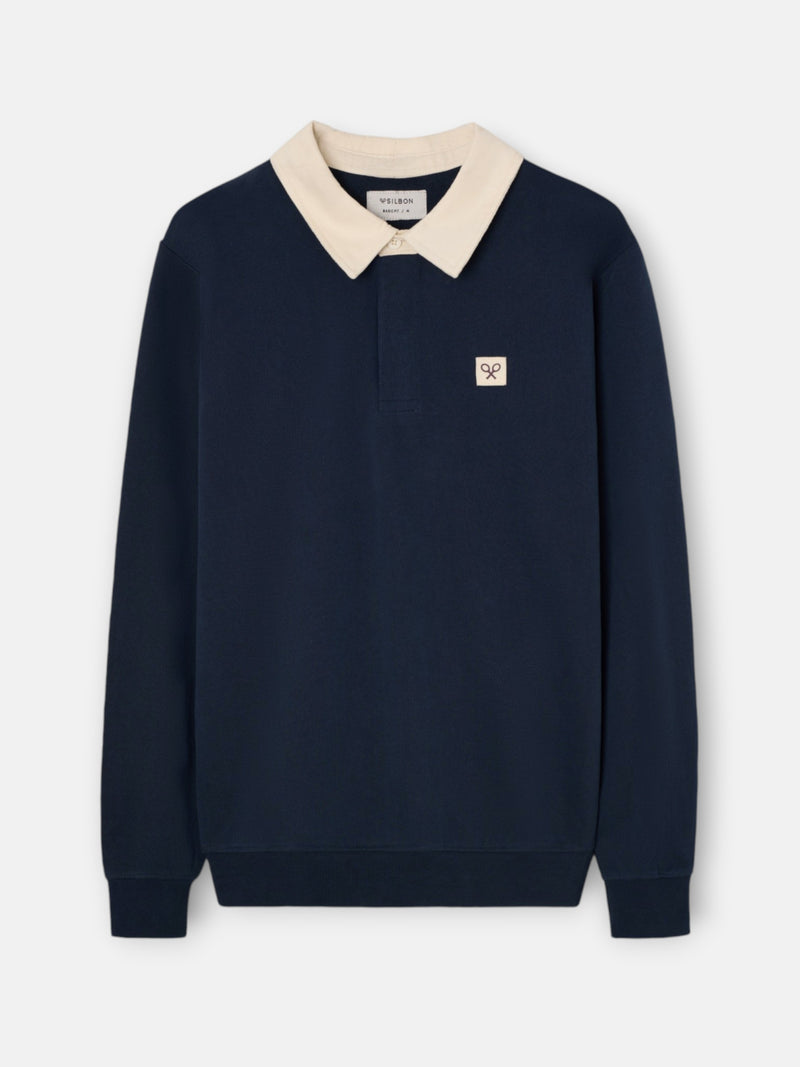 Sudadera cuello polo parche azul marino