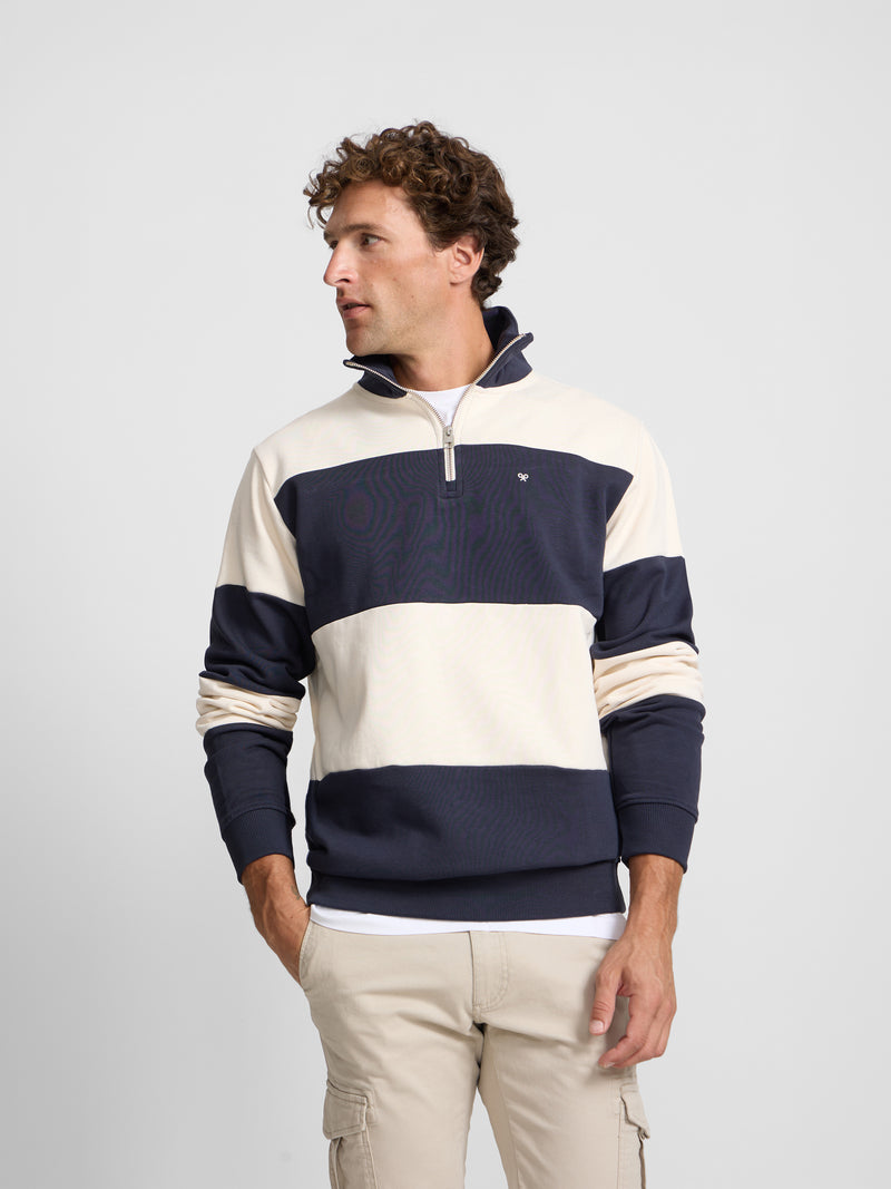 Sudadera media cremallera raya ancha azul marino