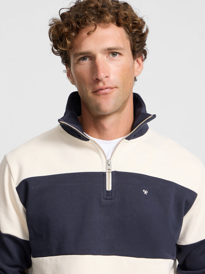 Sudadera media cremallera raya ancha azul marino