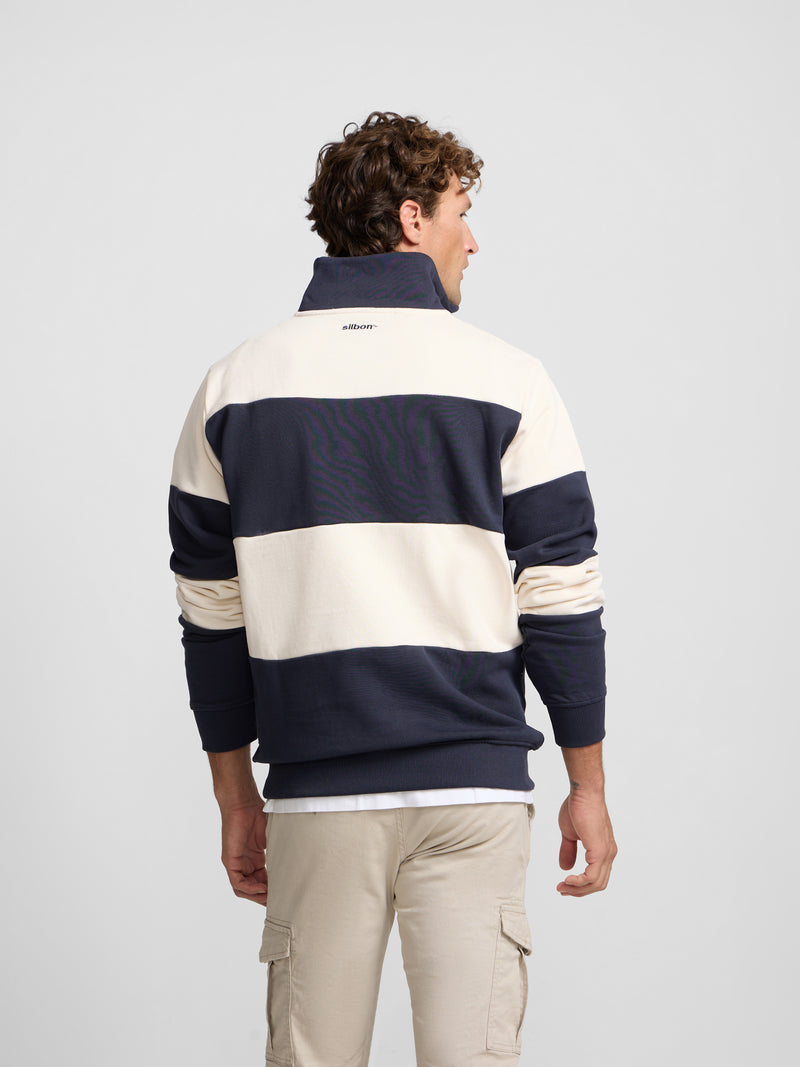 Sudadera media cremallera raya ancha azul marino