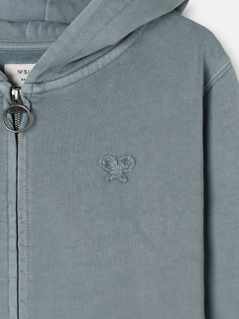 Sudadera cremallera garment dye petroleo