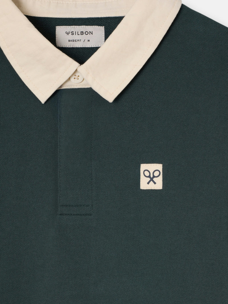 Sudadera cuello polo parche verde oscuro