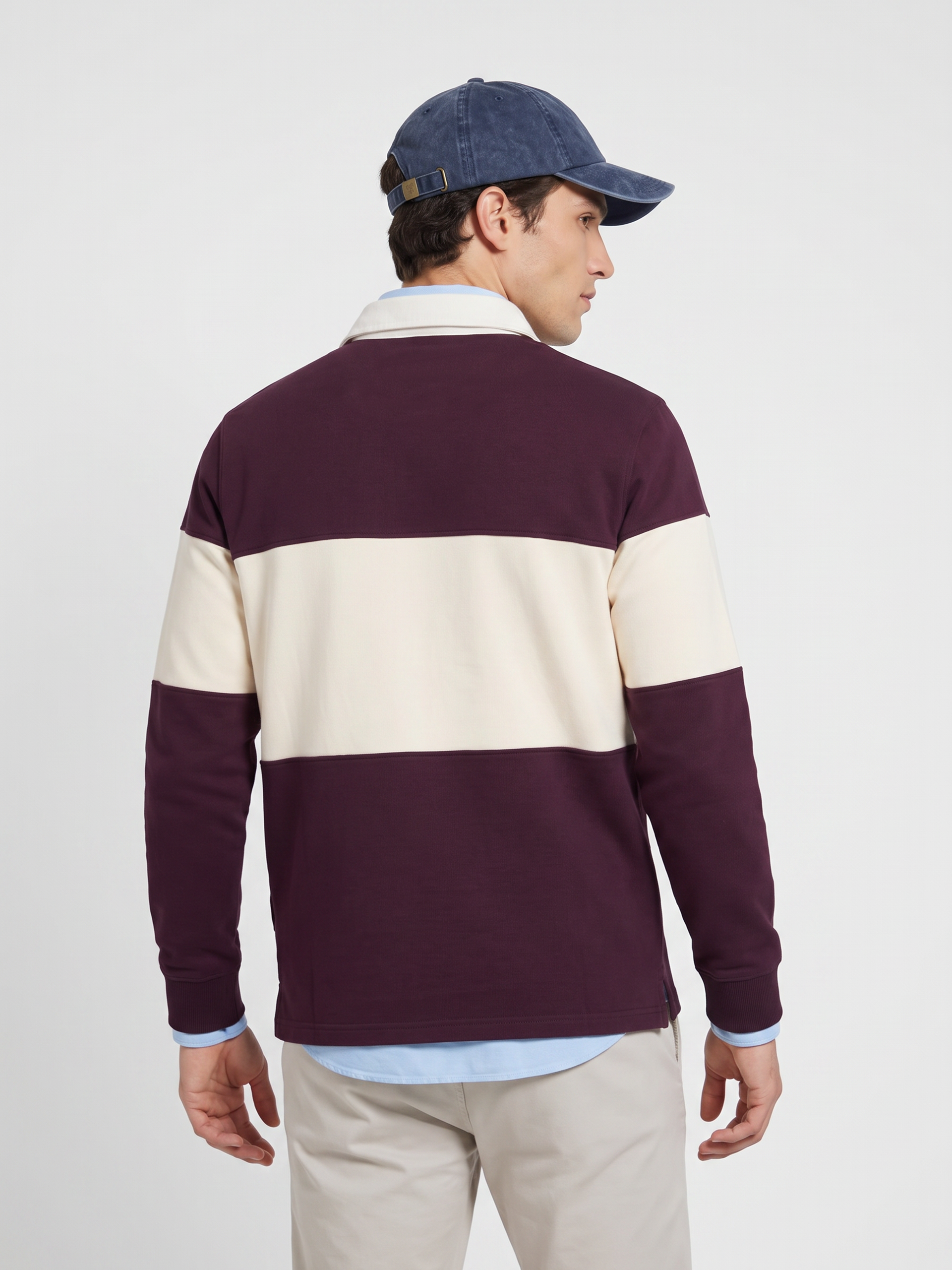 Sudadera relaxed fit cuello polo bloque burdeos