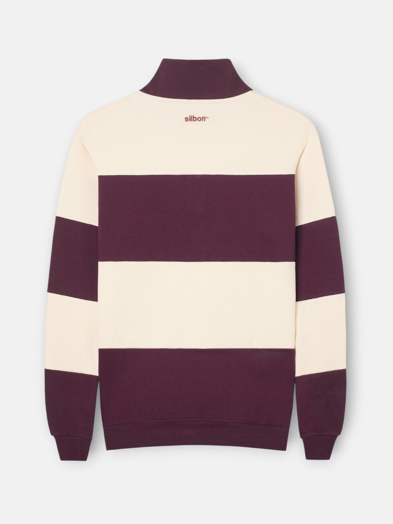 Sweat-shirt à demi-fermeture éclair à rayure large bordeaux