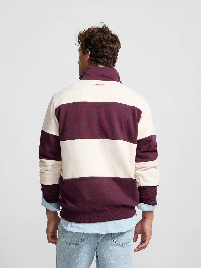 Sudadera media cremallera raya ancha burdeos