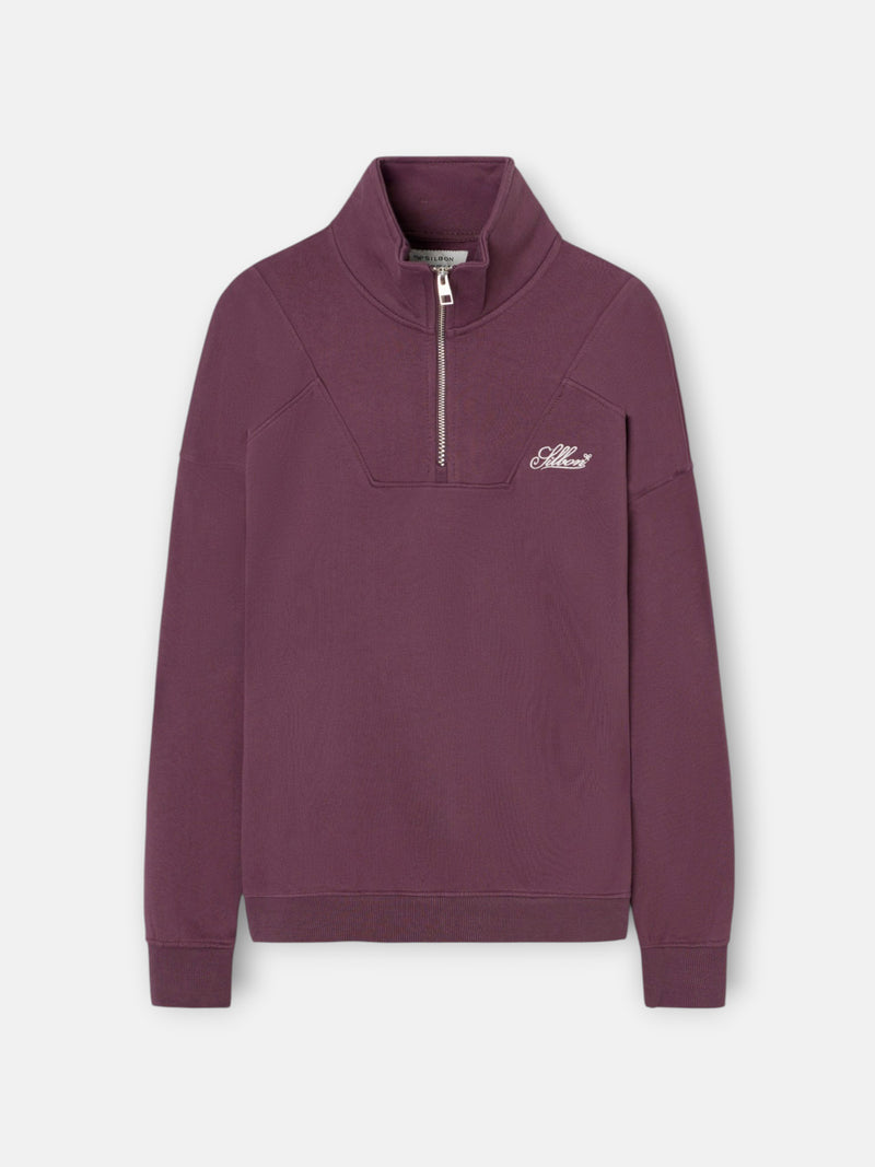 Sudadera relaxed fit media cremallera ranglan burdeos